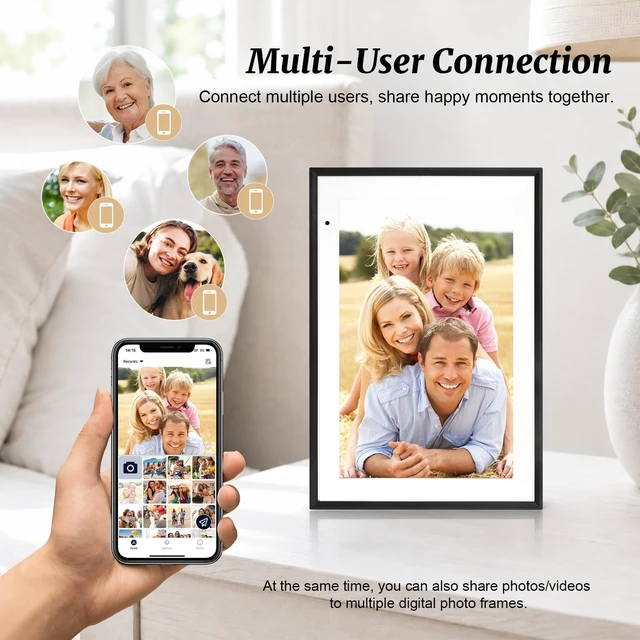 Alt view image 7 of 7 - Digital Picture Frame 10.1 Inch WiFi Digital Photo Frame IPS HD Touch Screen Smart Cloud Photo Frame with 32GB Storage, Auto-Rotate, Easy Setup to Share Photos or Videos Remotely via AiMOR APP