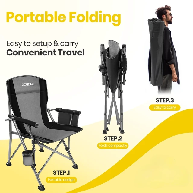Alt view image 7 of 7 - Portable Folding Camping Chair Hard Arm for Camp, Lawn, Fishing,Blue | Padded high-back design, Heavy Duty supports up to 350 lbs, with cup holder, side pocket, and carrying bag for outdoor