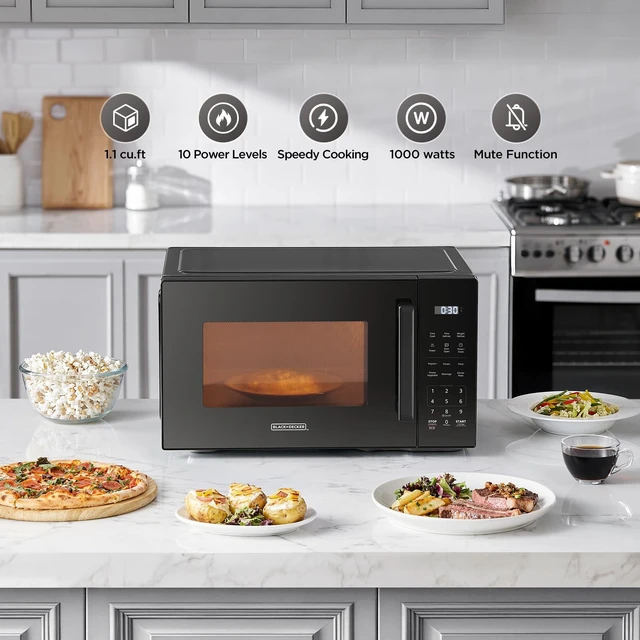 Alt view image 2 of 7 - Countertop Microwave Oven, 1.1 Cu.Ft,1000W,Child Safety,Black | 6 One-Touch Presets, Express Cooking, 10 Power Levels, Child Safety Lock, for Apartments & Dorms