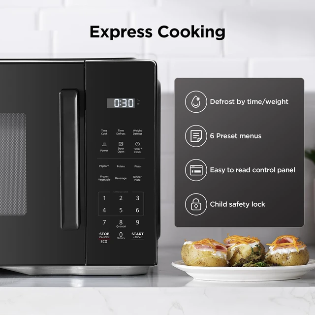 Alt view image 5 of 7 - Countertop Microwave Oven, 1.1 Cu.Ft,1000W,Child Safety,Black | 6 One-Touch Presets, Express Cooking, 10 Power Levels, Child Safety Lock, for Apartments & Dorms