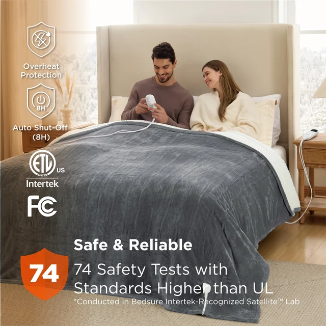 Alt view image 3 of 7 - Heated Blanket Queen Size, Dual Control Electric Blanket, Grey | Good Housekeeping Seal, Preheat, 6 heat/timer, 8H Auto Shut-Off, ETL/FCC, Soft Flannel Sherpa, Machine Washable, 84x90in