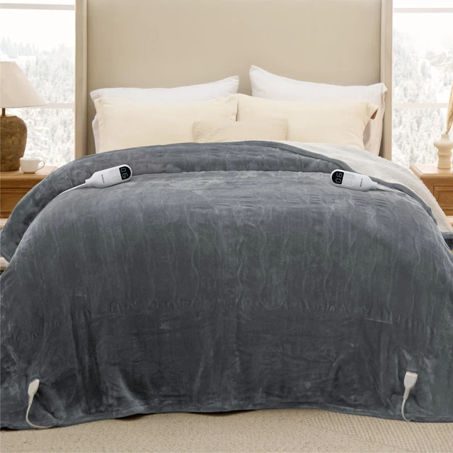 Alt view image 6 of 7 - Heated Blanket Queen Size, Dual Control Electric Blanket, Grey | Good Housekeeping Seal, Preheat, 6 heat/timer, 8H Auto Shut-Off, ETL/FCC, Soft Flannel Sherpa, Machine Washable, 84x90in