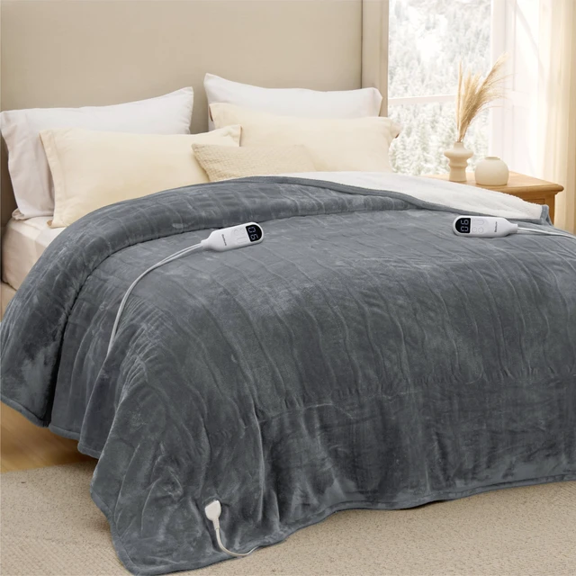 Alt view image 7 of 7 - Heated Blanket Queen Size, Dual Control Electric Blanket, Grey | Good Housekeeping Seal, Preheat, 6 heat/timer, 8H Auto Shut-Off, ETL/FCC, Soft Flannel Sherpa, Machine Washable, 84x90in