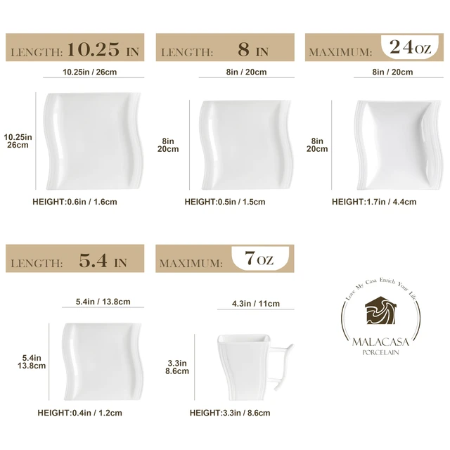 Alt view image 2 of 7 - Ivory White Dinnerware Sets, 30-Piece Porcelain Plates and Bowls Sets, Modern Dish Set for 6, Square Plates Dinnerware Set Kitchen Dishware Sets, Microwave and Dishwasher Safe, Series Flora