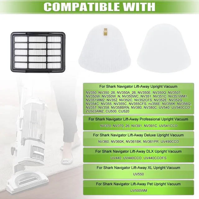 Alt view image 2 of 6 - ViewSonic Filters for Shark Navigator Lift Away Deluxe ZU503AMZ NV360 NV352 | NV370 NV358 NV355 NV351 NV356E UV540 NV350 NV356, Replaces Part # XFF350 & XHF350, 2 Hepa + 4 Foam & Felt Filter