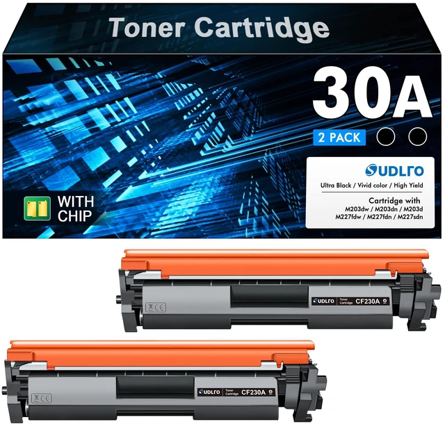 Main image of 30A Black Toner Cartridge CF230A Replacement for HP 30A CF230A 30X CF230X | Compatible with Pro MFP M227fdw M203dw M227fdn M203dn M227sdn M203d M227 M203 Series Printer (2-Pack, Black)