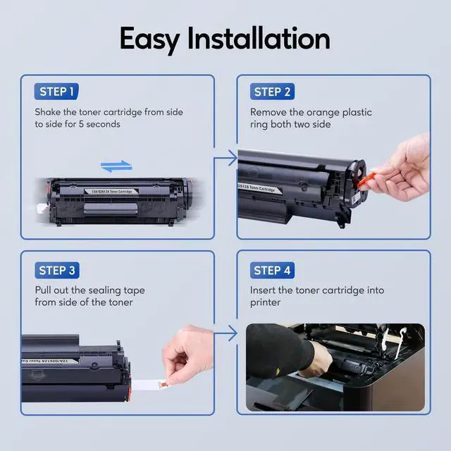 Alt view image 5 of 5 - 12A Toner Cartridge Replacement for HP 12A Q2612A Work with HP LaserJet 1020 1022 1012 1010 1015 1018 1022n 1022NW 3015 3030 3020 3050 3052 3055 M1005 M1319 M1319F Printer2-PackBlack