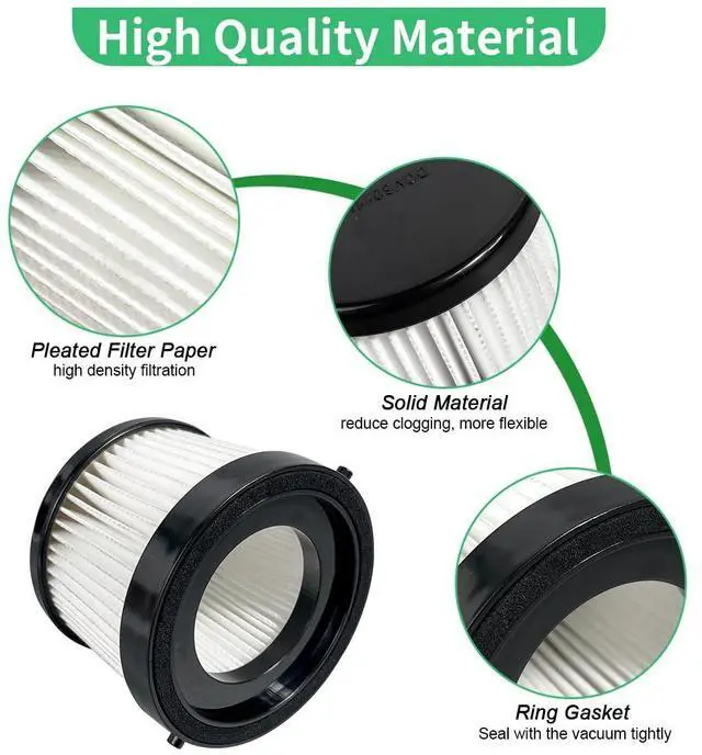 Alt view image 3 of 6 - 2 Pack DCV5011H HEPA Filter Fit for DEWALT DCV501HB Cordless Handheld Vac | with 4 Foam Sleeve Filters & 1 Brush