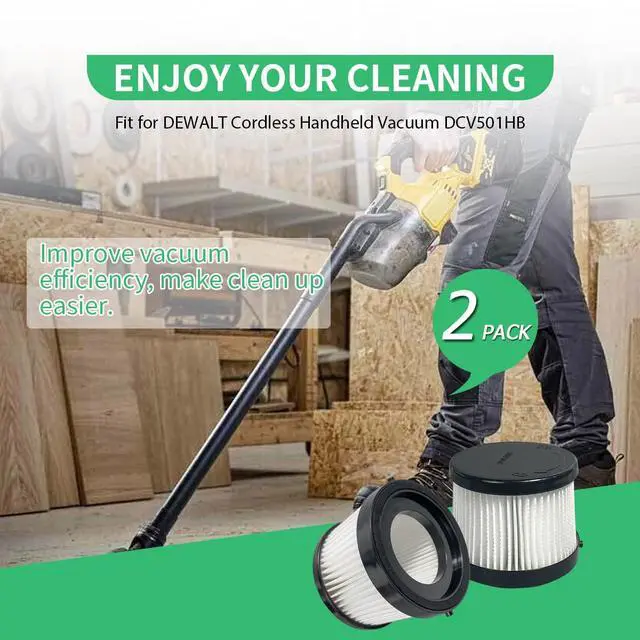 Alt view image 6 of 6 - 2 Pack DCV5011H HEPA Filter Fit for DEWALT DCV501HB Cordless Handheld Vac | with 4 Foam Sleeve Filters & 1 Brush