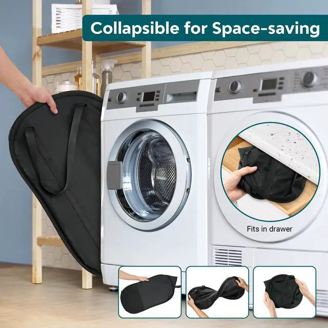 Alt view image 5 of 7 - 100L Collapsible Laundry Baskets, Easy Carry Foldable Clothes Hamper, Black | Lightweight, Side Pocket, Easy to Carry, Tear-resistant Fabric, Space-saving, for Laundry, Bedroom, Dorm, Home Storage