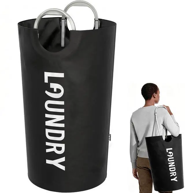 Main image of 100L Laundry Basket with Tech Handle, 2in1 Large Dirty Clothes Hamper Black | Hand or Shoulder Carry, Collapsible Foldable Bin, Plastic Handle, 600D Oxford with Waterproof PE Coating for Dorm