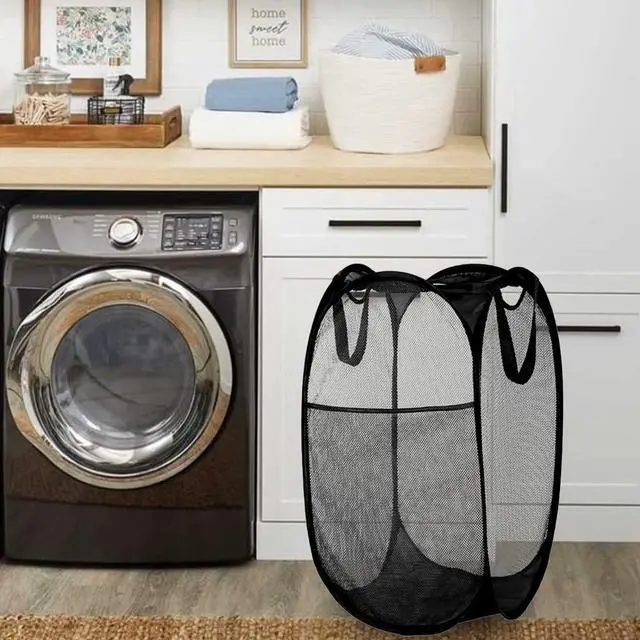Alt view image 6 of 6 - ViewSonic Deluxe Collapsible Laundry Baskets Mesh Pop Up Hampers for Laundry with Side Pocket Reinforced Handles for Laundry Room, Bathroom, Kids Room, College Dorm or Travel Black