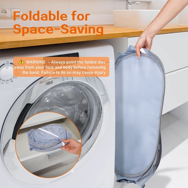 Alt view image 6 of 7 - Durable Collapsible Foldable Pop Up Laundry Hamper, Sturdy 3 Compartments, Handy Pocket & Easy to Sort Clothes Hampers for Dorm, Kids Room, Travel - Grey