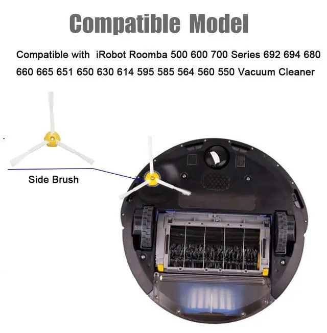 Alt view image 2 of 5 - ViewSonic Side Brush for iRobot Roomba 500 600 700 Series 692 694 680 660 665 651 650 630 614 595 585 564 560 550 Replacement Parts Vacuum Cleaner Accessories - 3 Pack