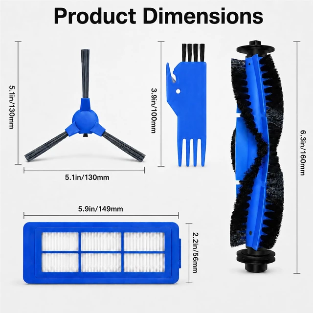 Alt view image 6 of 6 - Accessories Compatible for eufy 11S Max, 30C Max, 15C Max | Robotic Vacuum Replacements: 1 Roller Brush 6 Side Brushes 5 Unibody Filters or