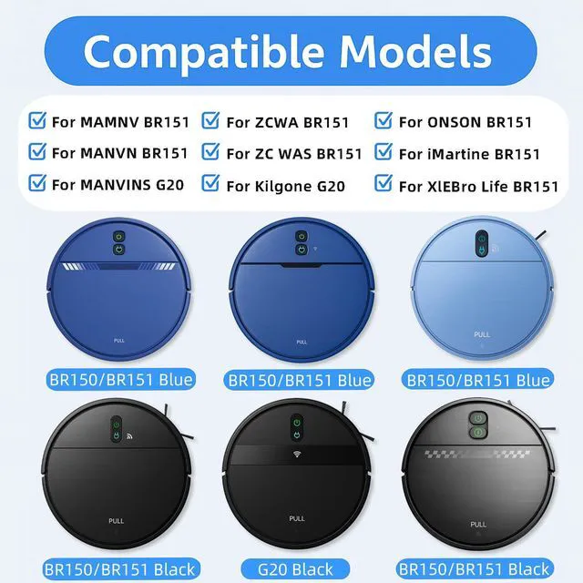 Alt view image 2 of 7 - Replacement Parts for MAMNV BR151, for ZCWA BR151, for MANVINS G20, for Kilgone G20, for ONSON BR151, for MANVN BR151, for ZC WAS BR151, for iMartine BR151 Robot Vacuum,6 Side Brush,4 Mop Pad,4 Filter