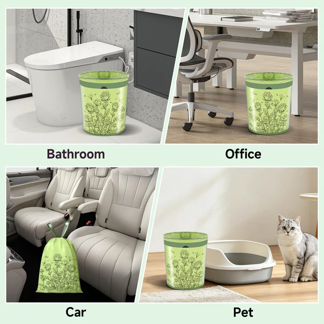 Alt view image 4 of 7 - ViewSonic Rose Scented Small Garbage Bags,Trash Bags 4 gallon Drawstring For Bathroom,Office,Bedroom,Car,Suitable for 2-4 gallon trash can,colorful Print,Green,50 Counts