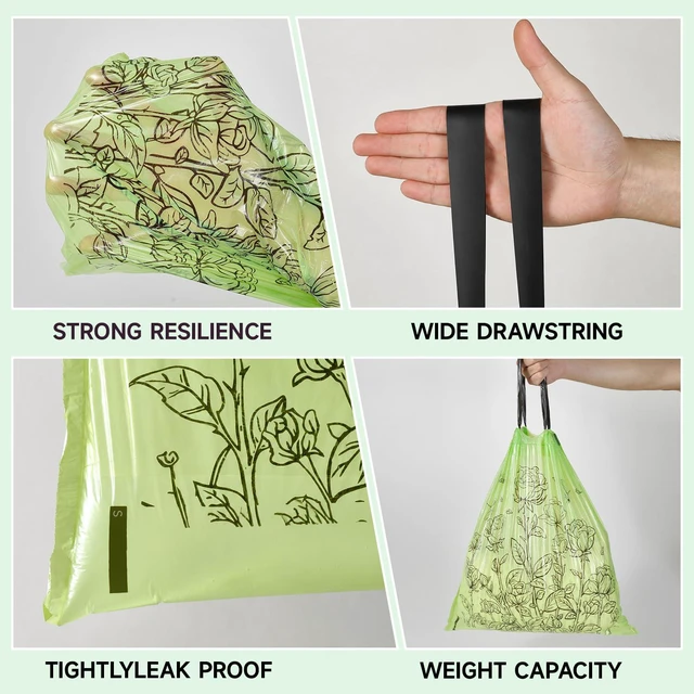 Alt view image 6 of 7 - ViewSonic Rose Scented Small Garbage Bags,Trash Bags 4 gallon Drawstring For Bathroom,Office,Bedroom,Car,Suitable for 2-4 gallon trash can,colorful Print,Green,50 Counts
