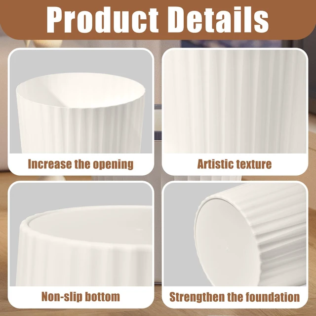 Alt view image 3 of 7 - ViewSonic Small Plastic 2 Gallon Trash Can, Beige | Compact Wastebin, Bathroom, Kitchen, Office, Home Use