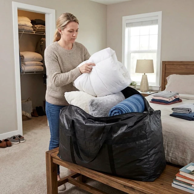 Alt view image 2 of 5 - Heavy Duty Storage Bag with Handles for Moving & Storage (46Gal - 2 Pack) | Extra-Large Capacity for Bedding, Clothing, Blankets, Pillows & Bulky Household Items