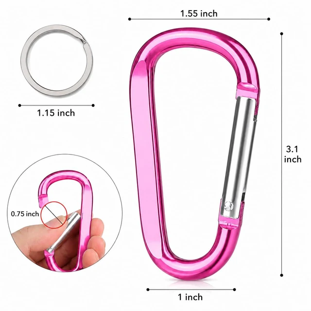Alt view image 2 of 7 - 12PCS Multicolor Carabiner Caribeaner Clip,3" Large Aluminum D Ring Shape Carabeaner with 6PCS Keyring Keychain Hook
