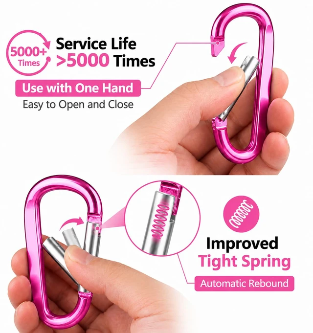 Alt view image 3 of 7 - 12PCS Multicolor Carabiner Caribeaner Clip,3" Large Aluminum D Ring Shape Carabeaner with 6PCS Keyring Keychain Hook