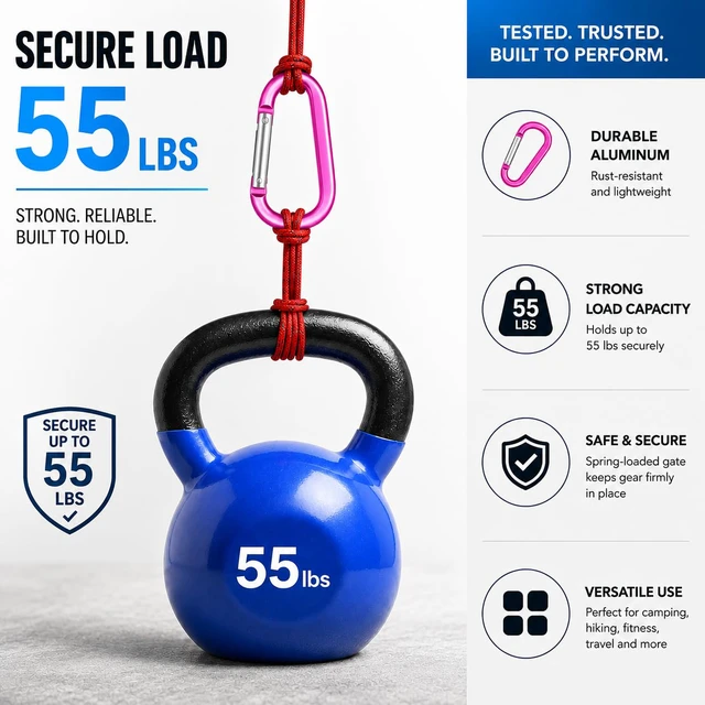 Alt view image 4 of 7 - 12PCS Multicolor Carabiner Caribeaner Clip,3" Large Aluminum D Ring Shape Carabeaner with 6PCS Keyring Keychain Hook