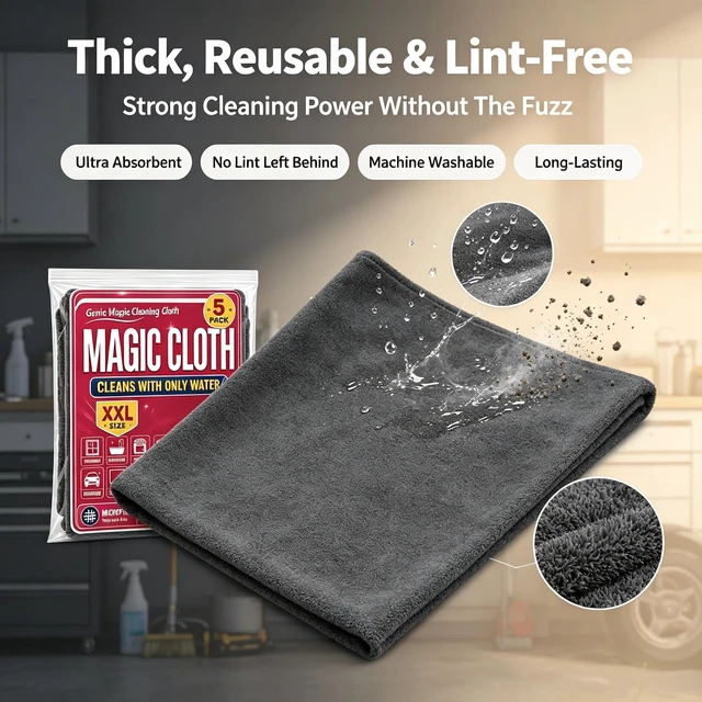Alt view image 4 of 6 - 5 Pack Thickened Magic Cloth, Reusable Cleaning Rags for Glass Kitchen Car