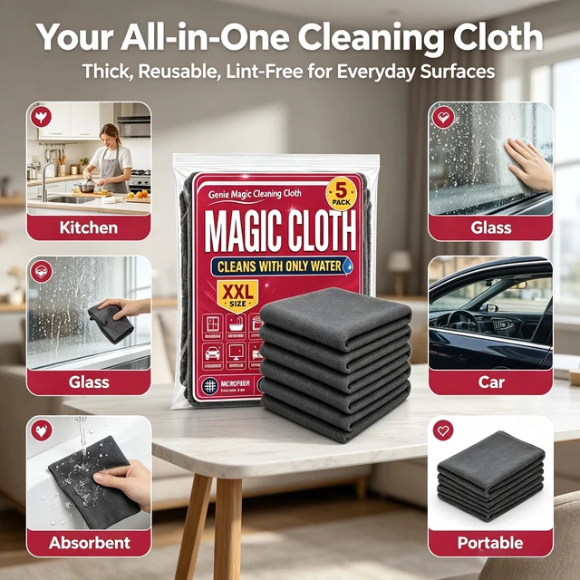 Alt view image 5 of 6 - 5 Pack Thickened Magic Cloth, Reusable Cleaning Rags for Glass Kitchen Car