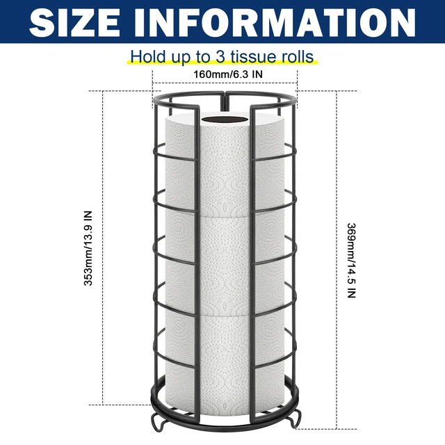 Alt view image 2 of 7 - ViewSonicToilet Paper Organizer Stand, Free Standing 3 Rolls Tissue Storage, Metal Bathroom Accessory, Rustproof Toilet Roll Holder for Kitchen Countertop Inside Cabinet Shelf(Metal Base, Matte Black)