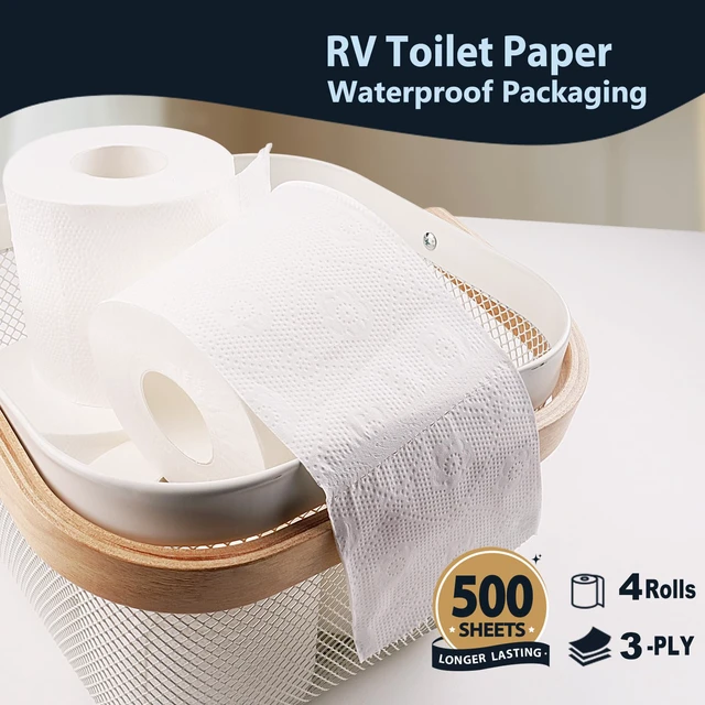 Alt view image 3 of 7 - ViewSonic RV Camping Toilet Paper - 4 Rolls Rapid-Dissolve Marine & Trailer Septic Safe Tissue - Biodegradable 3-Ply 500 Sheets Bath Tissue for Marine, Travel, and Camper Systems