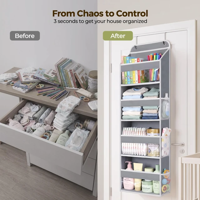 Alt view image 2 of 7 - ViewSonic Over the Door Organizer, Large Capacity Behind the Door Storage with Clear PVC Windows, Back to School Supplies, Stuffed Animal Storage for Dorm Closet Nursery Bathroom Pantry, 4 Tier Grey