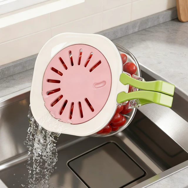 Main image of Colander Strainer Fridge Organizer Storage Container with Switchable Lid, Fruit Veggie Wash Basket and Draining Bowl, Single Vegetable Keeper Bin for Refrigerator