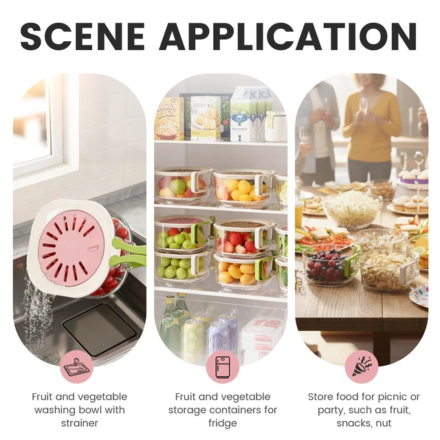 Alt view image 2 of 7 - Colander Strainer Fridge Organizer Storage Container with Switchable Lid, Fruit Veggie Wash Basket and Draining Bowl, Single Vegetable Keeper Bin for Refrigerator