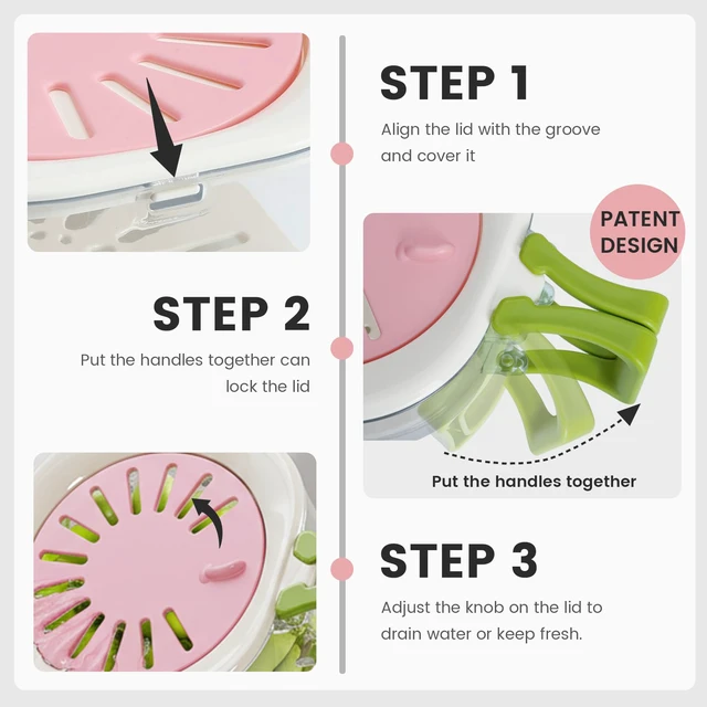 Alt view image 7 of 7 - Colander Strainer Fridge Organizer Storage Container with Switchable Lid, Fruit Veggie Wash Basket and Draining Bowl, Single Vegetable Keeper Bin for Refrigerator