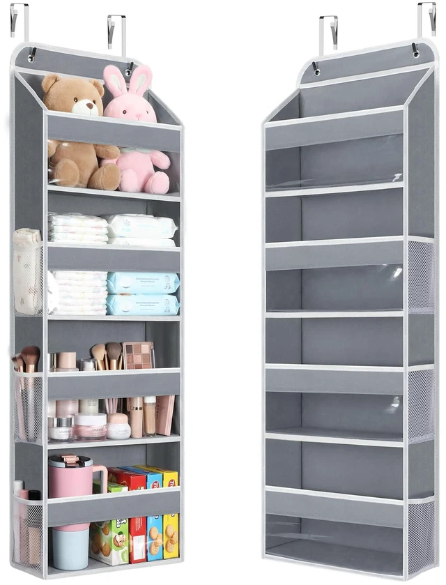 Main image of ViewSonic Over the Door Organizer, Large Capacity Behind the Door Storage with Clear PVC Windows, Back to School Supplies, Stuffed Animal Storage for Dorm Closet Nursery Bathroom Pantry, 4 Tier Grey