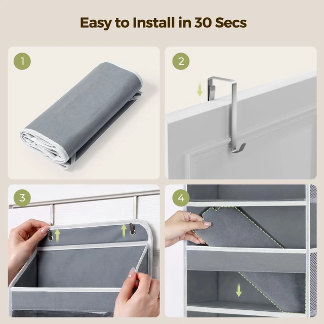 Alt view image 6 of 7 - ViewSonic Over the Door Organizer, Large Capacity Behind the Door Storage with Clear PVC Windows, Back to School Supplies, Stuffed Animal Storage for Dorm Closet Nursery Bathroom Pantry, 4 Tier Grey