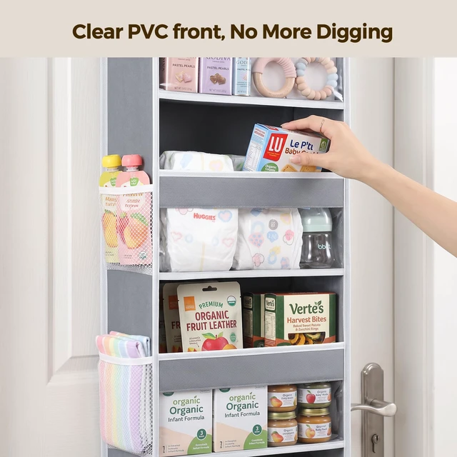Alt view image 3 of 7 - ViewSonic Over the Door Organizer, Large Capacity Behind the Door Storage with Clear PVC Windows, Back to School Supplies, Stuffed Animal Storage for Dorm Closet Nursery Bathroom Pantry, 4 Tier Grey
