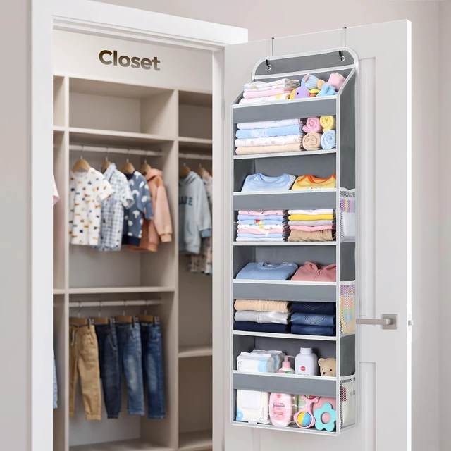 Alt view image 4 of 7 - ViewSonic Over the Door Organizer, Large Capacity Behind the Door Storage with Clear PVC Windows, Back to School Supplies, Stuffed Animal Storage for Dorm Closet Nursery Bathroom Pantry, 4 Tier Grey