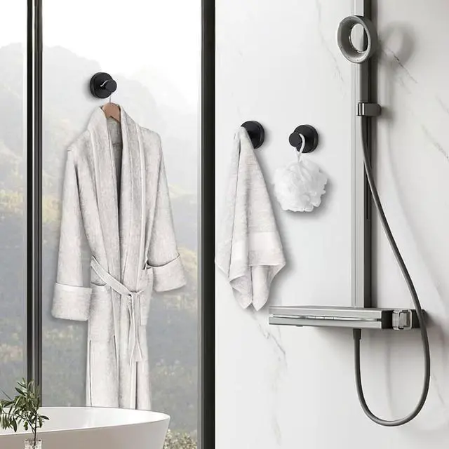 Alt view image 6 of 7 - Suction Cup Hooks for Shower No-Drill Bathroom Hooks for Towels, Robes, Loofah Mountable on Bathroom Walls, Kitchen, Glass, Mirrors, Tile and Smooth,Non-Porous Surfaces, Bath Towel Hooks (2 Pack)