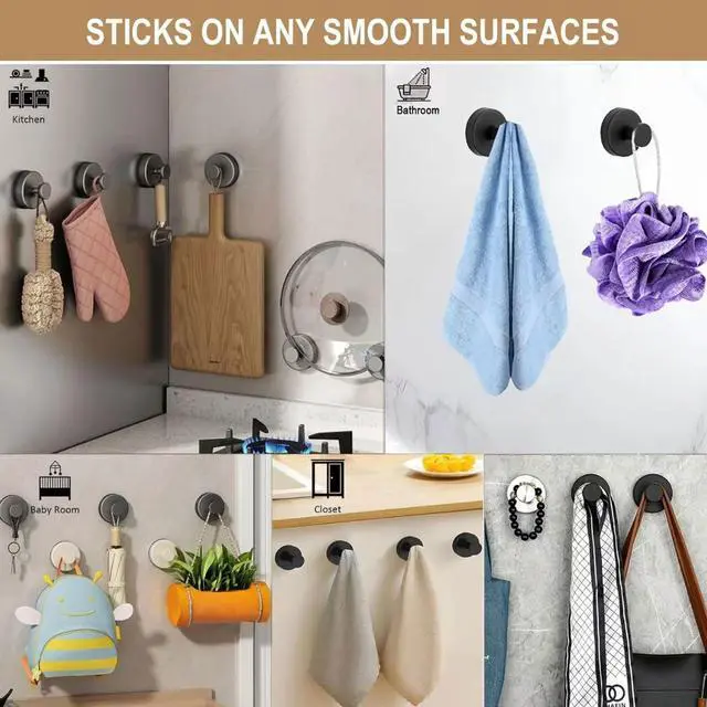 Alt view image 3 of 7 - Suction Cup Hooks for Shower No-Drill Bathroom Hooks for Towels, Robes, Loofah Mountable on Bathroom Walls, Kitchen, Glass, Mirrors, Tile and Smooth,Non-Porous Surfaces, Bath Towel Hooks (2 Pack)
