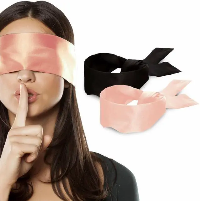 Main image of 2 pcs Silk Satin Blindfold Eye Mask Sleep Mask Soft Satin Eye Cover Silk Sleeping mask Valentine Gift 155cm / 62 (Black+Pink)