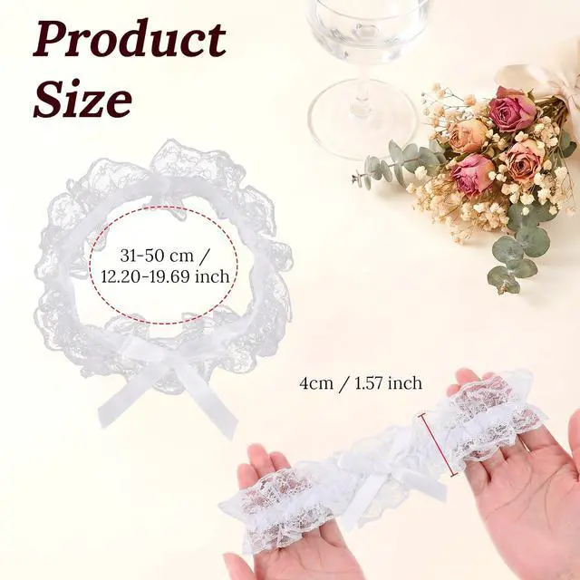 Alt view image 2 of 7 - 2PCS White Lace Wedding Garter for Bride | Adjustable Thigh Garter with Bow, 12.20-19.69 Inch Elegant Leg Belt, Bridal Party Dress Decor