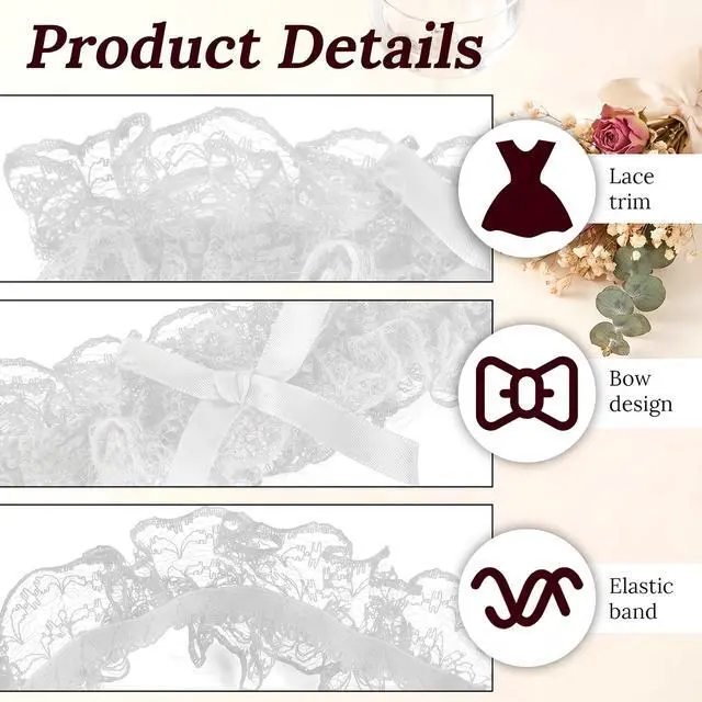 Alt view image 3 of 7 - 2PCS White Lace Wedding Garter for Bride | Adjustable Thigh Garter with Bow, 12.20-19.69 Inch Elegant Leg Belt, Bridal Party Dress Decor