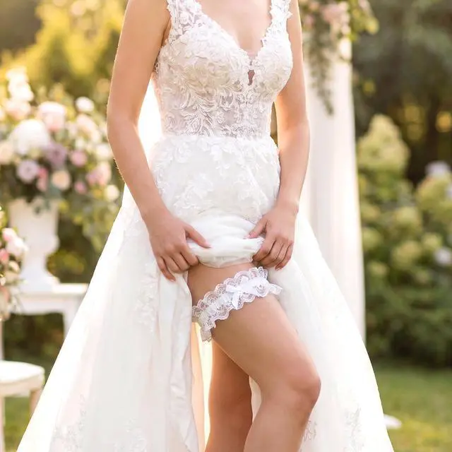Alt view image 5 of 7 - 2PCS White Lace Wedding Garter for Bride | Adjustable Thigh Garter with Bow, 12.20-19.69 Inch Elegant Leg Belt, Bridal Party Dress Decor