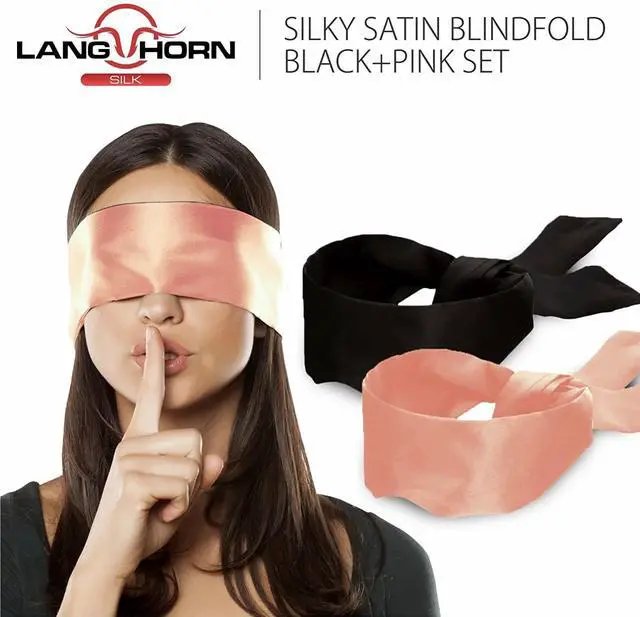 Alt view image 2 of 7 - 2 pcs Silk Satin Blindfold Eye Mask Sleep Mask Soft Satin Eye Cover Silk Sleeping mask Valentine Gift 155cm / 62 (Black+Pink)