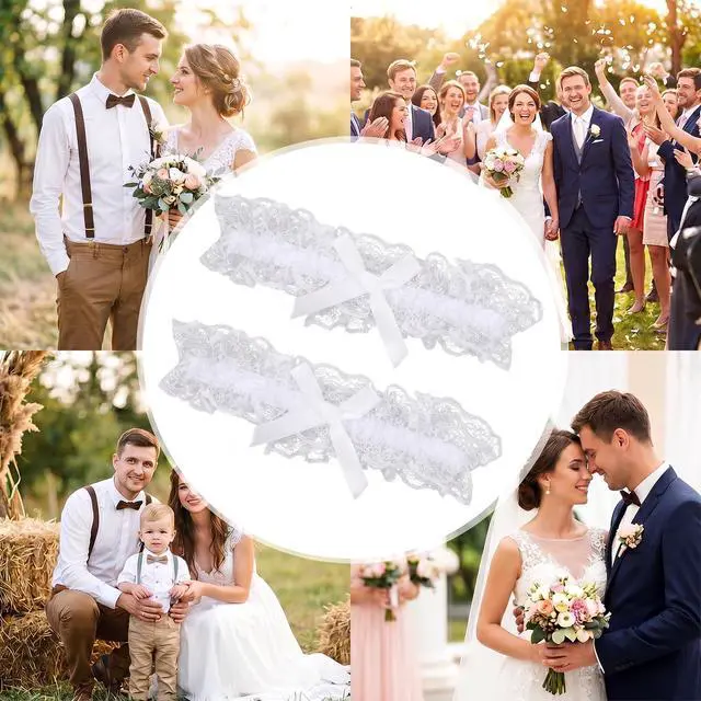 Alt view image 6 of 7 - 2PCS White Lace Wedding Garter for Bride | Adjustable Thigh Garter with Bow, 12.20-19.69 Inch Elegant Leg Belt, Bridal Party Dress Decor