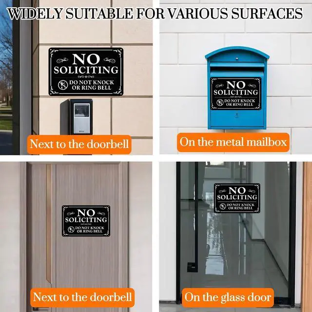 Alt view image 6 of 6 - No Soliciting Sign for Front Door 9×6 Inches, Self-Adhesive Aluminum Sign | No Soliciting Sign For Home, Weatherproof, Rustproof And Fade Resistant, Design Suitable For House, Yard And Business Use