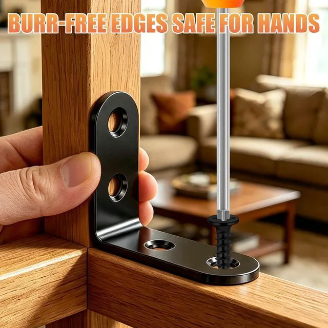 Alt view image 4 of 7 - 20PCS L Bracket Corner Brace, 2 Sizes Black Stainless Steel Corner Brackets | 90 Degree Right Angle Bracket, Metal L Brackets for Wood Shelves, Furniture Cabinet Drawer Chair, with Storage Tin, 60 Scr