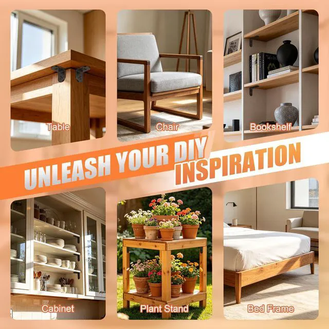 Alt view image 7 of 7 - 20PCS L Bracket Corner Brace, 2 Sizes Black Stainless Steel Corner Brackets | 90 Degree Right Angle Bracket, Metal L Brackets for Wood Shelves, Furniture Cabinet Drawer Chair, with Storage Tin, 60 Scr